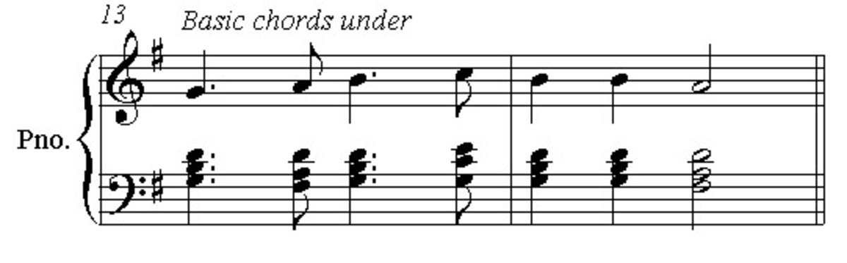 Add some basic triads below the rhythmic tune