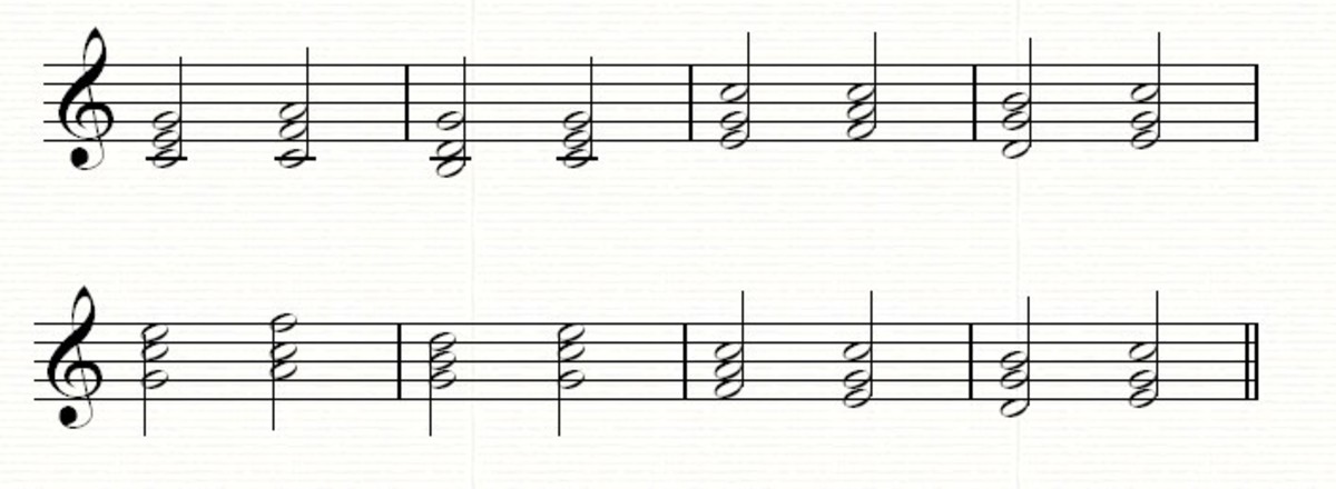 A typical hymn-like progression moving smoothly through the three basic triads