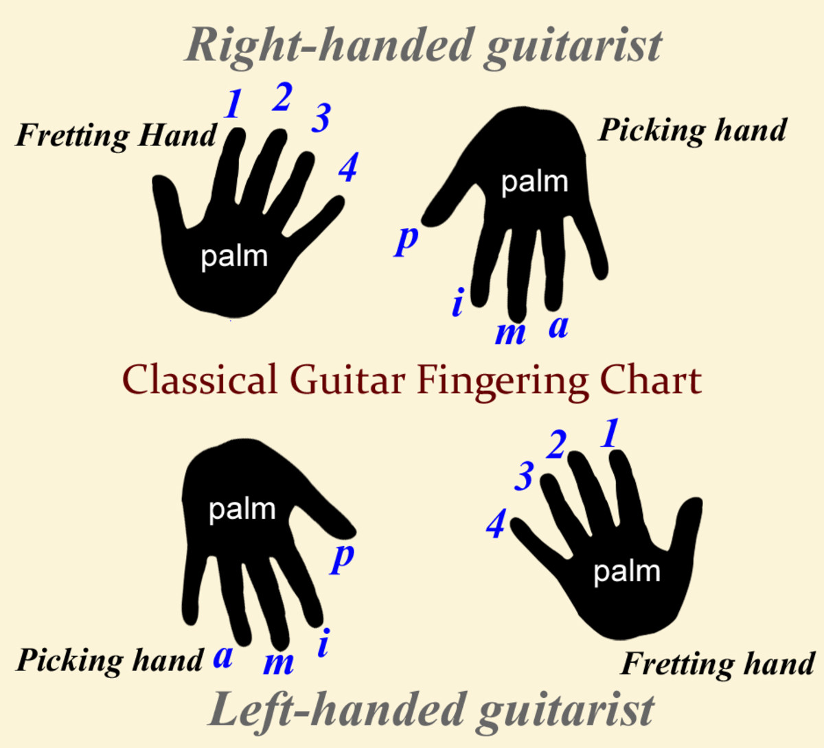 Classical guitar finger labels