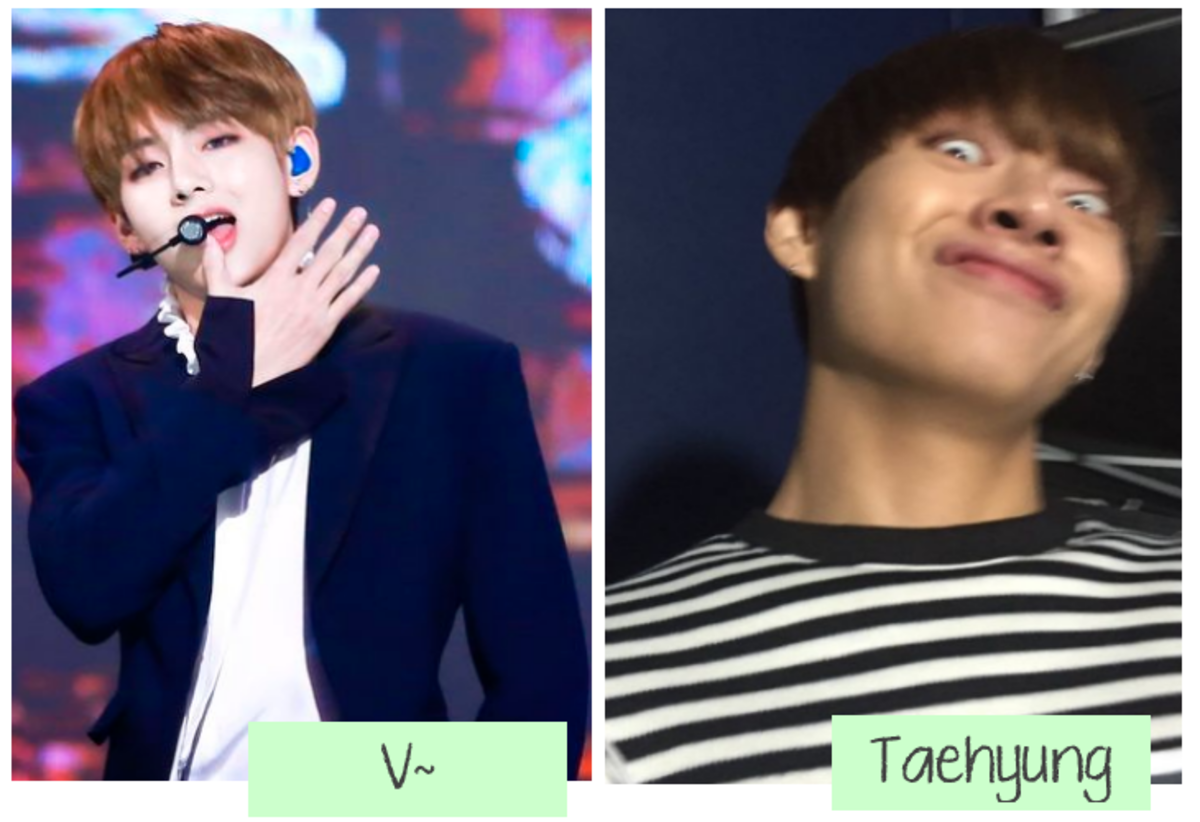His personas of "V" and "Kim Taehyung" are very different.