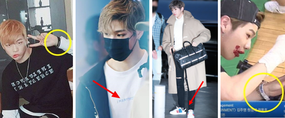 Kang Daniel wearing T-shirt from Marymond and a bracelet from Heeum