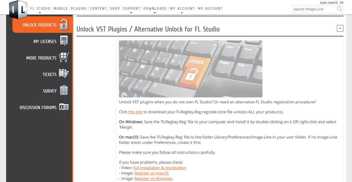 Figure 5: You should only download and use your regkey from your Image-Line account. FL Studio 20 cracks available on the internet are illegal and not safe.