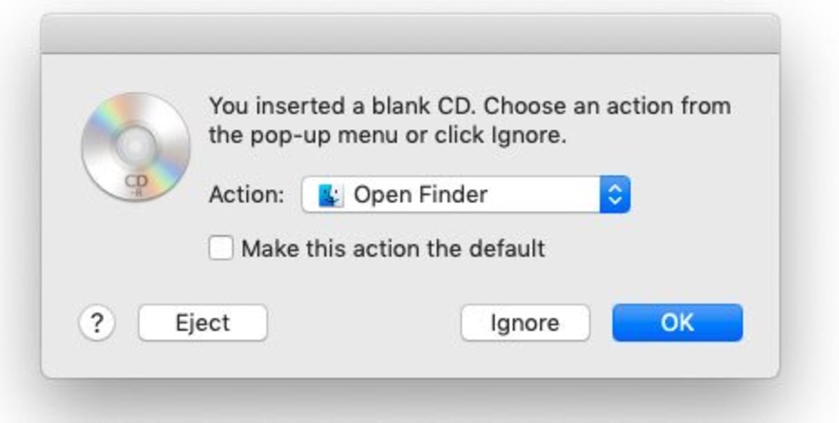 Notification pop-up that starts the CD burning process on a Mac.