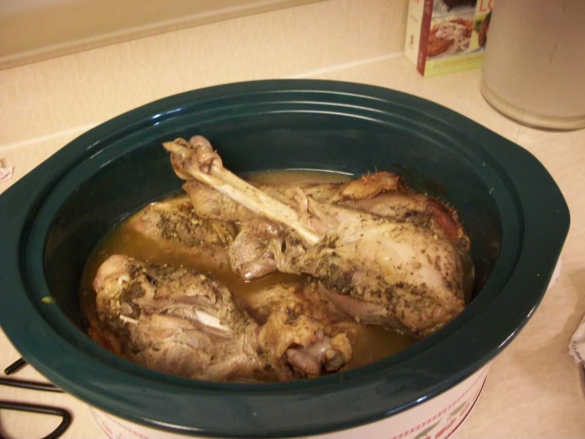 The turkey legs are now finished cooking in the crockpot and ready to eat!