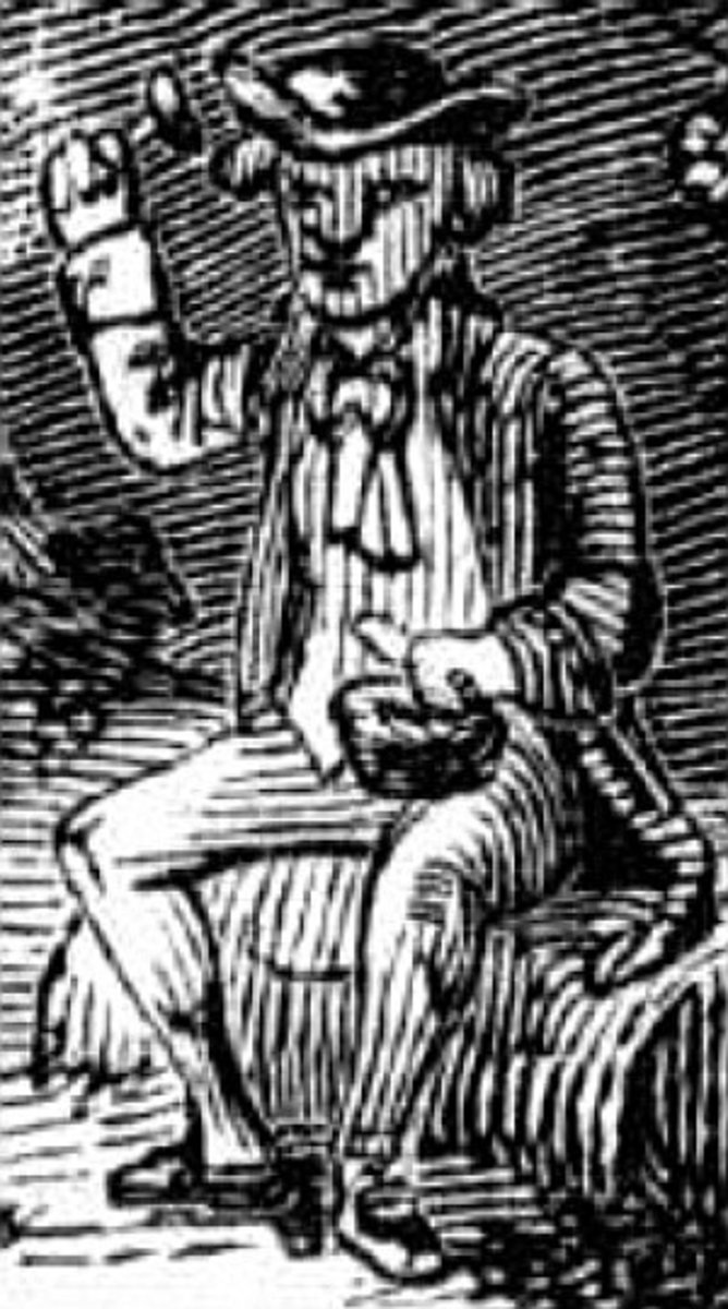 A leprechaun is shown crafting shoes in this engraving made in 1858. 