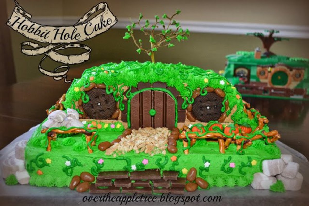 This cake looks complicated, but it's really just made from things that are easy to get at the store. Google "apple tree" and "hobbit cake" to find it.