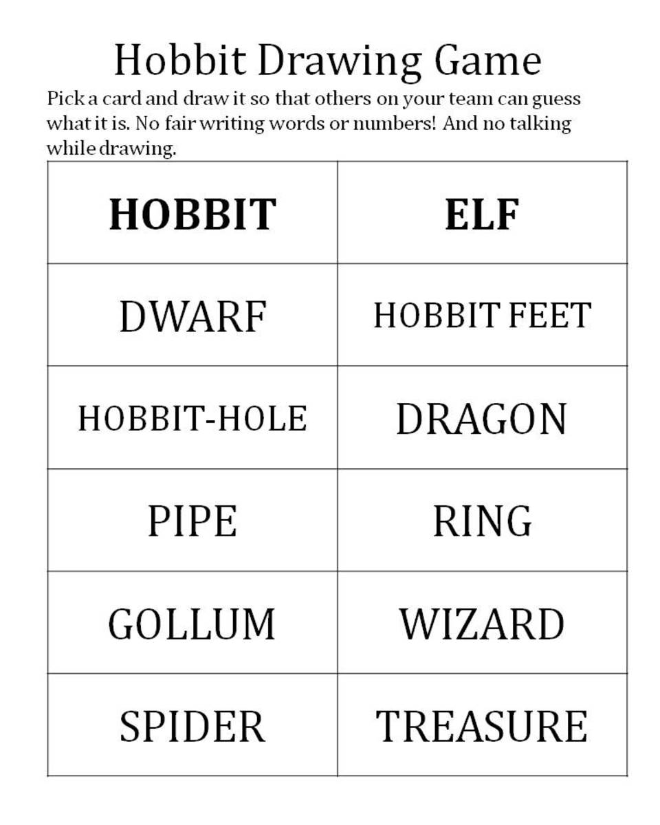 Here is what the Hobbit Drawing Game sheet looks like. To print a pdf copy of the sheet, click on the orange link near the beginning of this article.