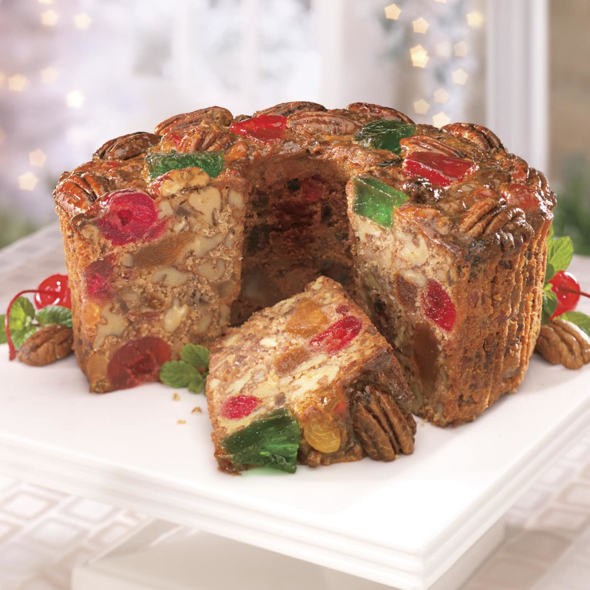 Fruit cakes are filled with nuts and candied fruits.