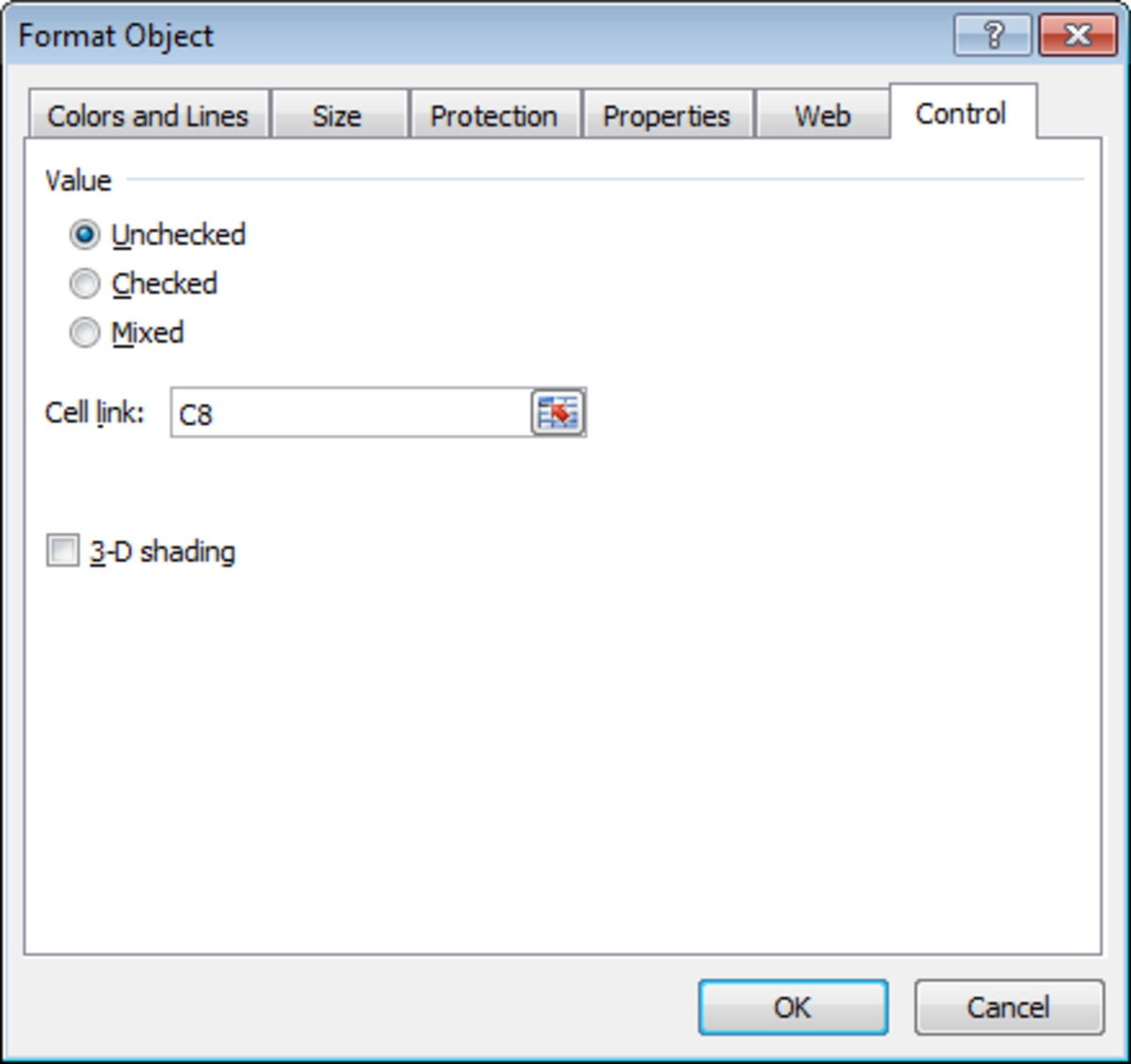Linking a cell with a check box to record its status in Excel 2007 or Excel 2010.