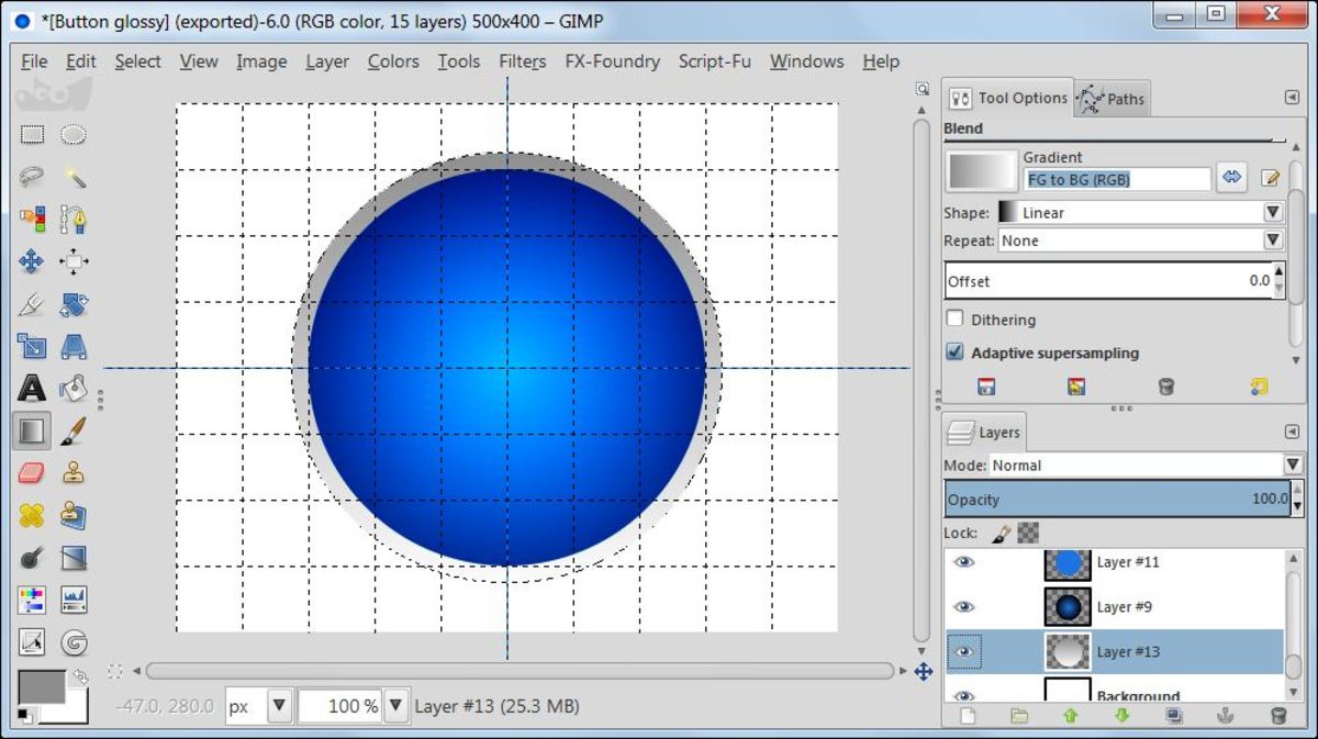 Fig. 6 Creating glossy web button in GIMP 2.8 