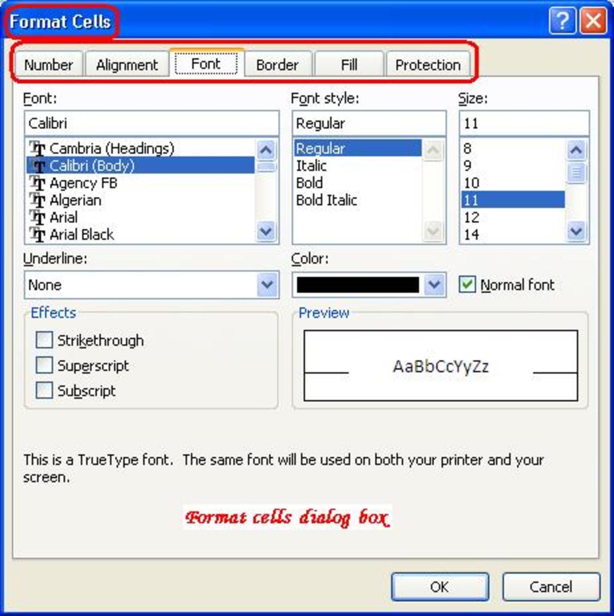 Format Cells Dialog Box