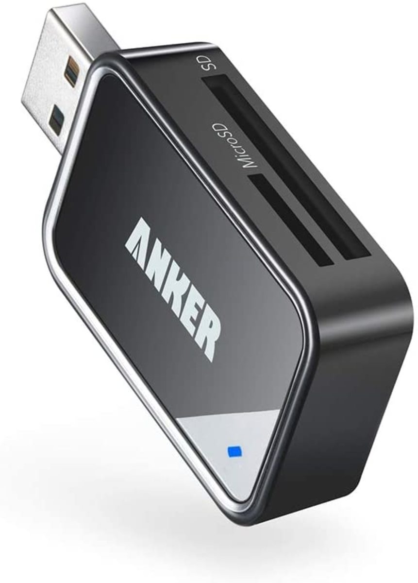 The Anker 2-in-1 USB 3.0 SD Card Reader is for SDXC, SDHC, SD, Micro SDHC Card, MMC, RS-MMC, Micro SDXC, Micro SD,  and UHS-I Cards.