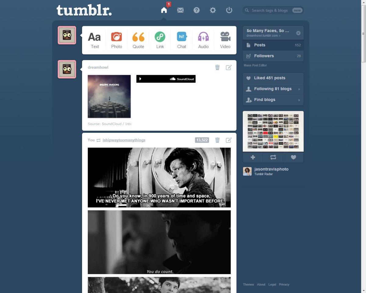 Tumblr users can share almost any text or media post with their followers!