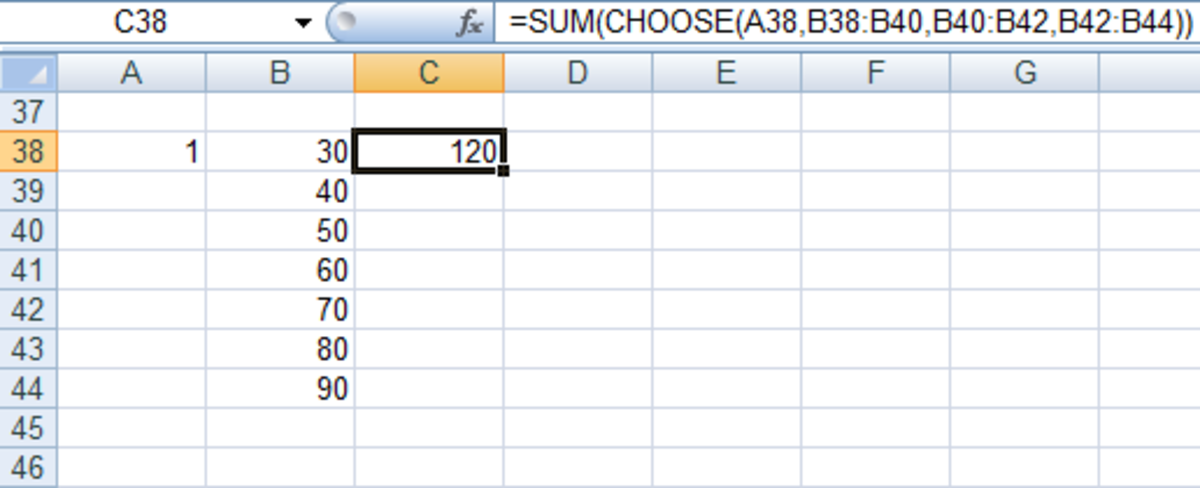 An example of how to use the CHOOSE function with cell references in Excel 2007 and Excel 2010.