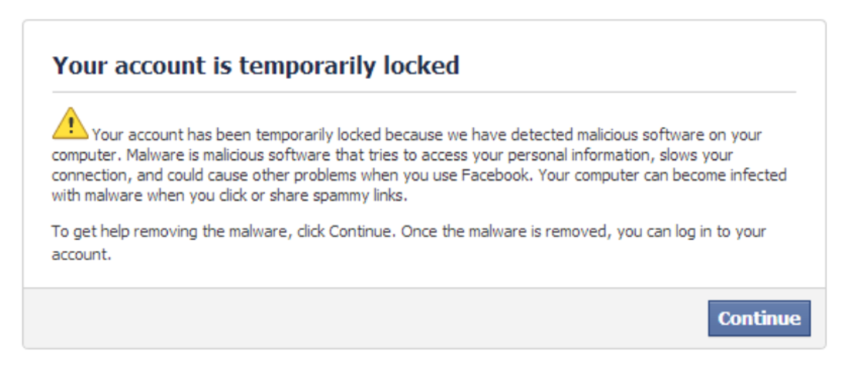 Facebook Login: Malware—Temporarily Locked.