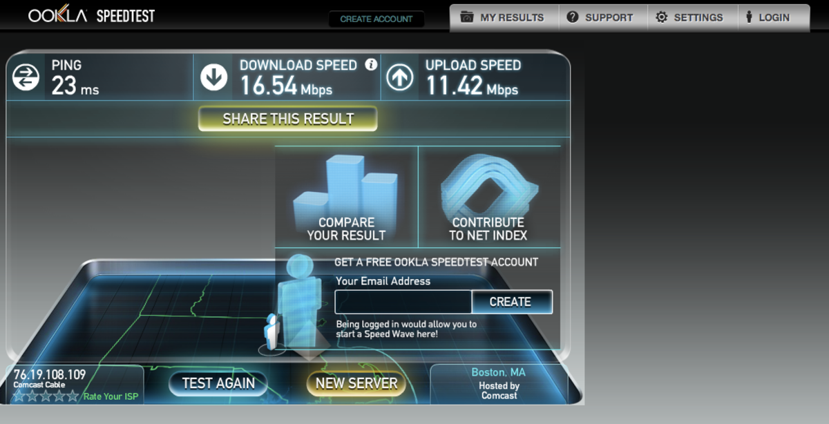 Internet speeds with Wi-fi.  Test taken when laptop was less than 10 feet away from wireless router. 