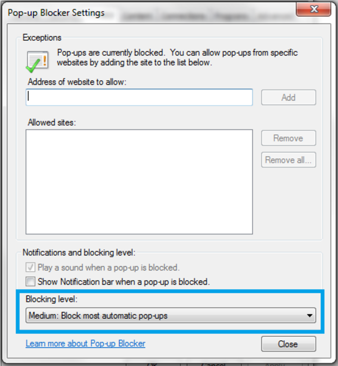 popup blocker for microsoft internet explorer 10