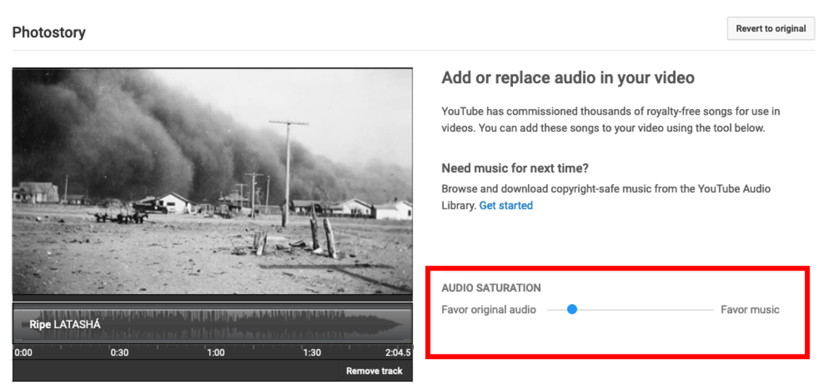 The Audio Saturation slider will let you adjust the volume of the music