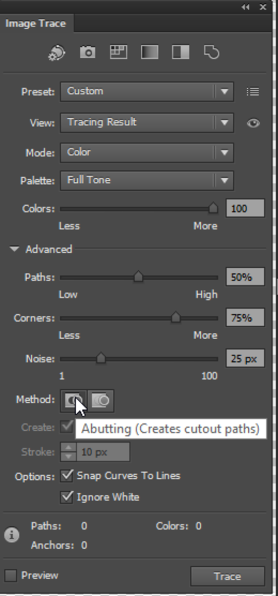 Be sure to choose the correct settings before tracing your image.