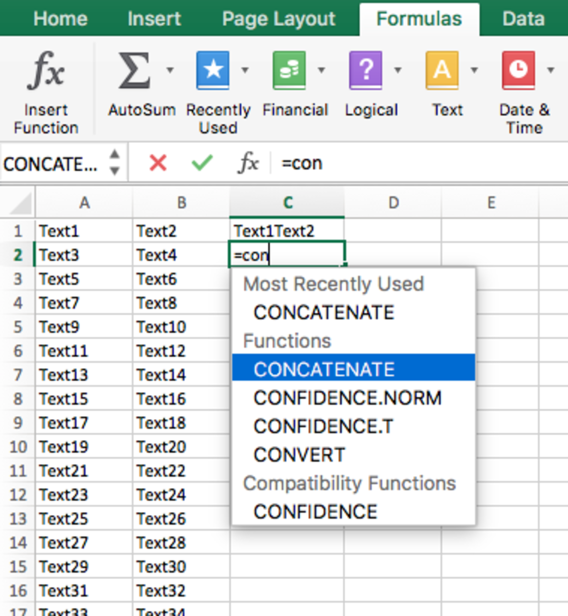 Concatenate excel не видит