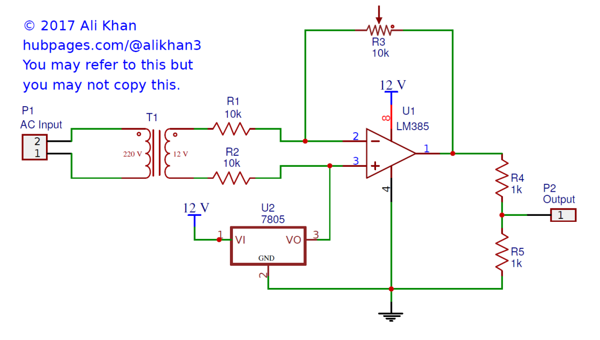Sampling an AC signal with ADC. (Gain of Op-amp may be tuned through the variable resistor to achieve an output in the range of 0 - 5V, I however use a value of 2.7 kOhms in its place.)(Click to enlarge).