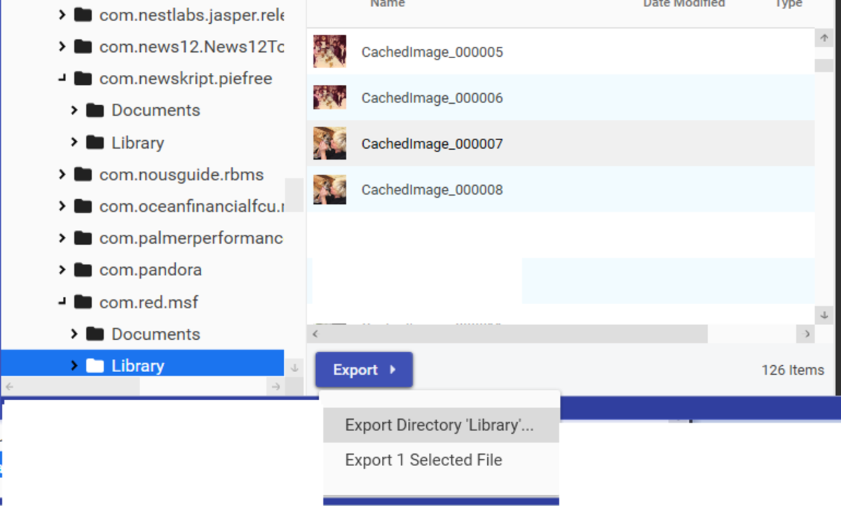 Click "Export" and choose to export everything or just the selected files.