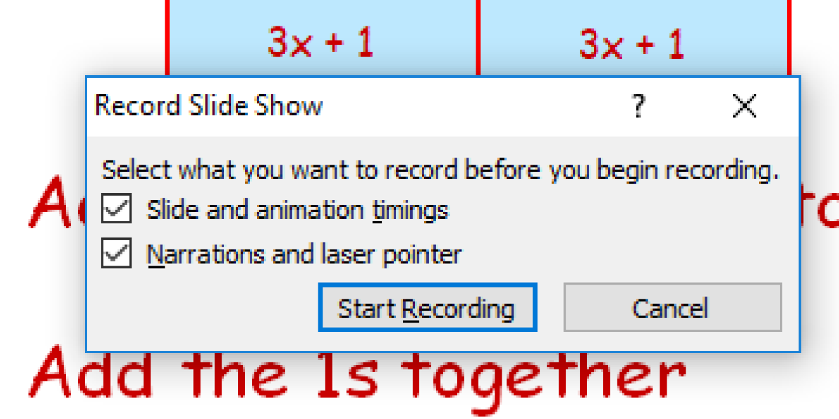 Record slideshow menu