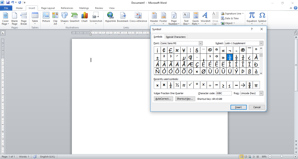 create fractions in microsoft word