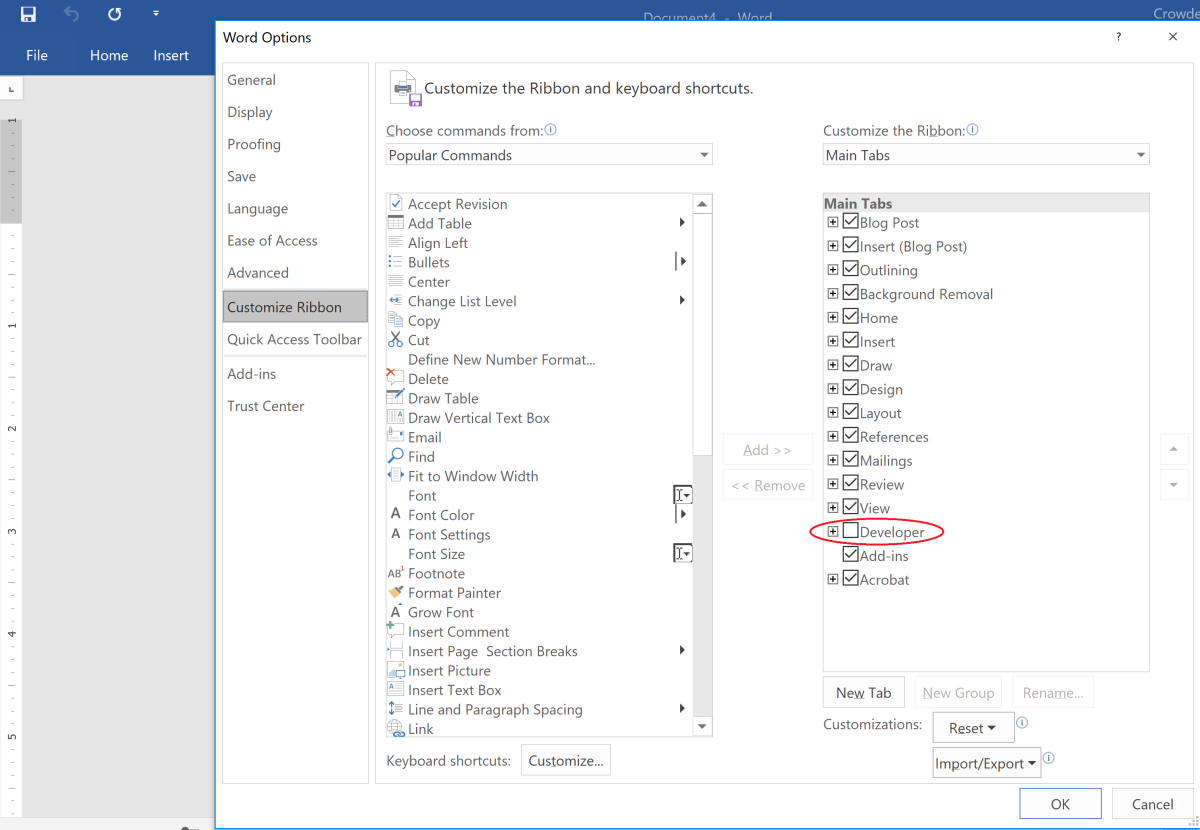 The customized ribbon option allows you to add, remove, rearrange, and create tabs in the Word ribbon section.  