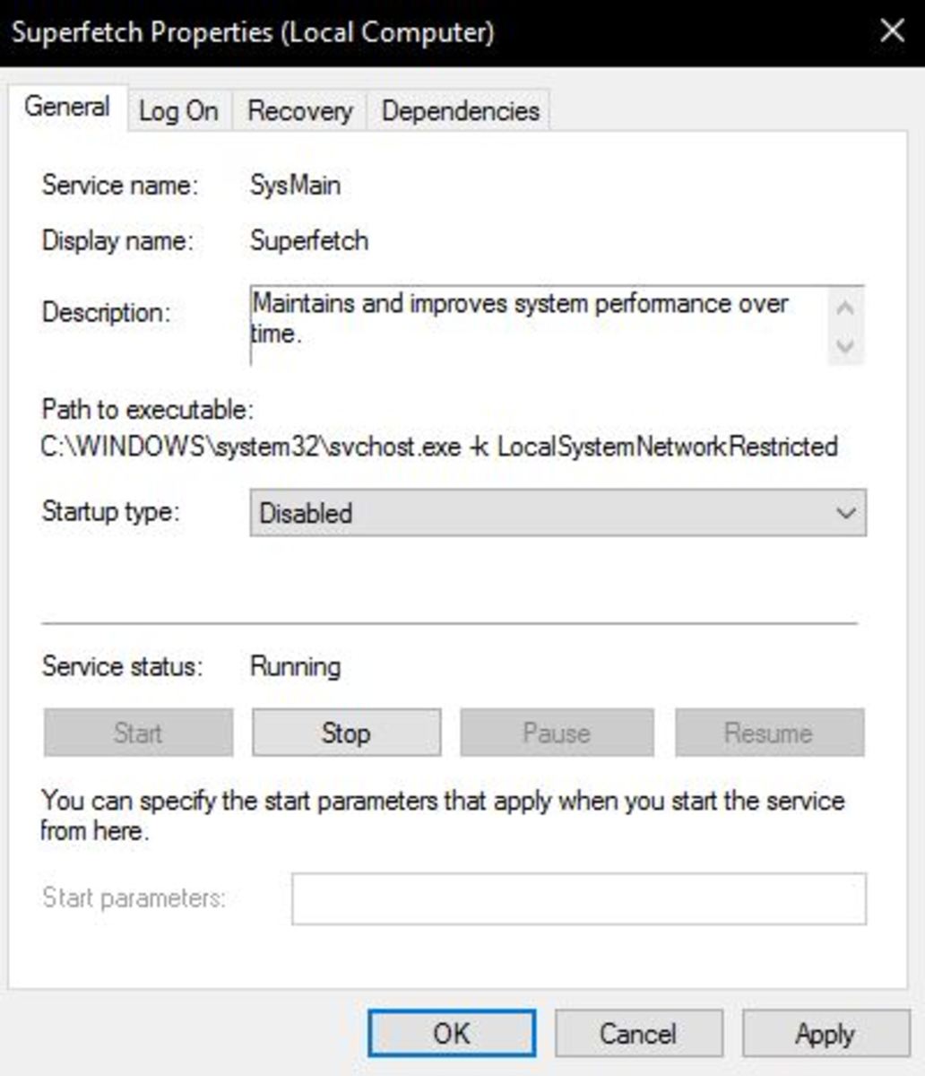 windows 10 services to disable disk usage