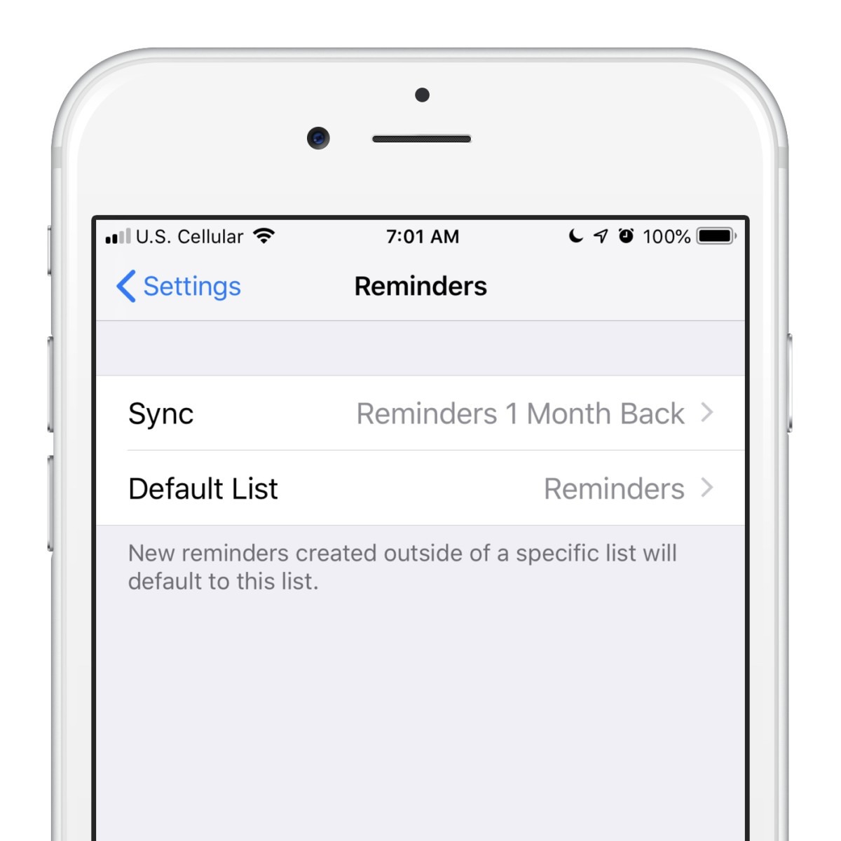 Set your default Reminder list in the Settings app