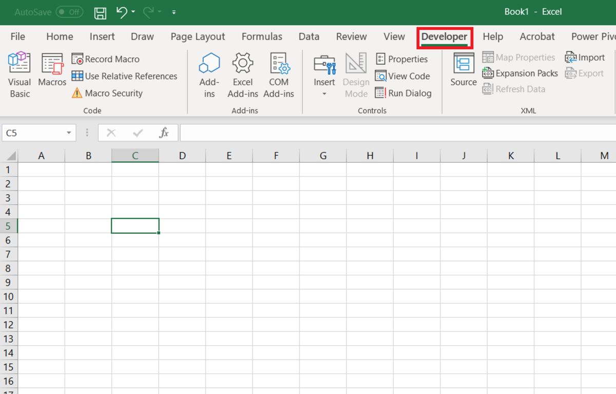 The developer tab opens a spreadsheet to a wide range of options. One option that is needed here is that of a button.