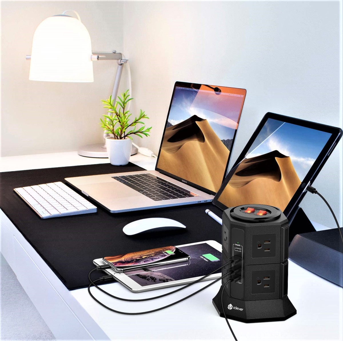 3 AC Outlets Black iClever Power Strip Surge Protector USB Charger with 3 USB