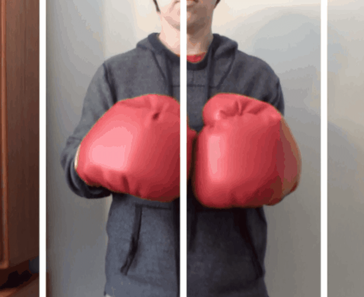 Wearing my boxing gloves and doing a few punches to make a split-depth GIF.