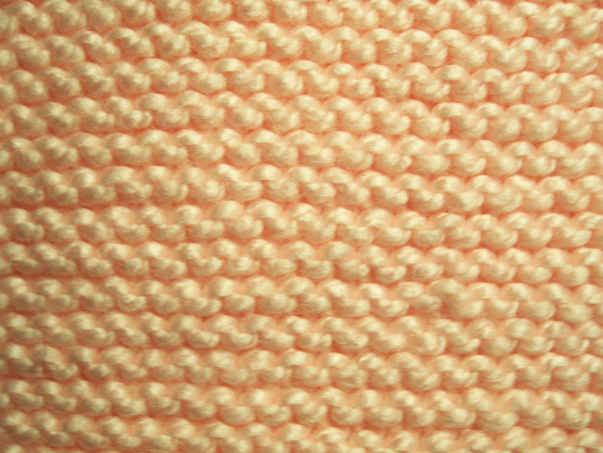 The pattern that forms when you knit every row is called the garter stitch. It looks the same on both sides.