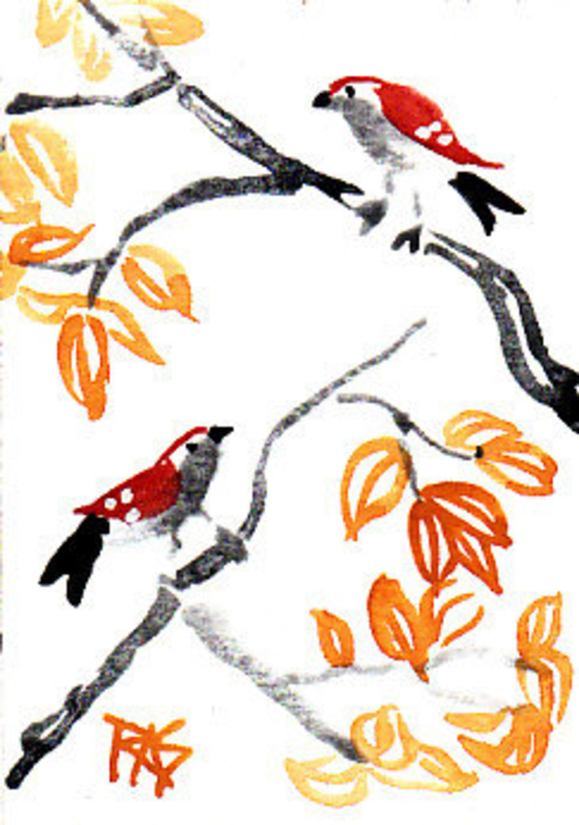 Two Birds, watercolor, by Robert A. Sloan.