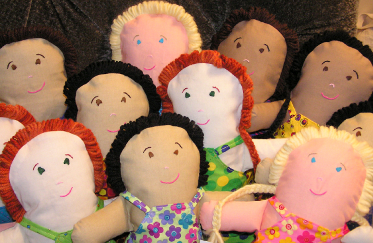 Knitting yarn is a great material to use when creating hair for your rag doll. 