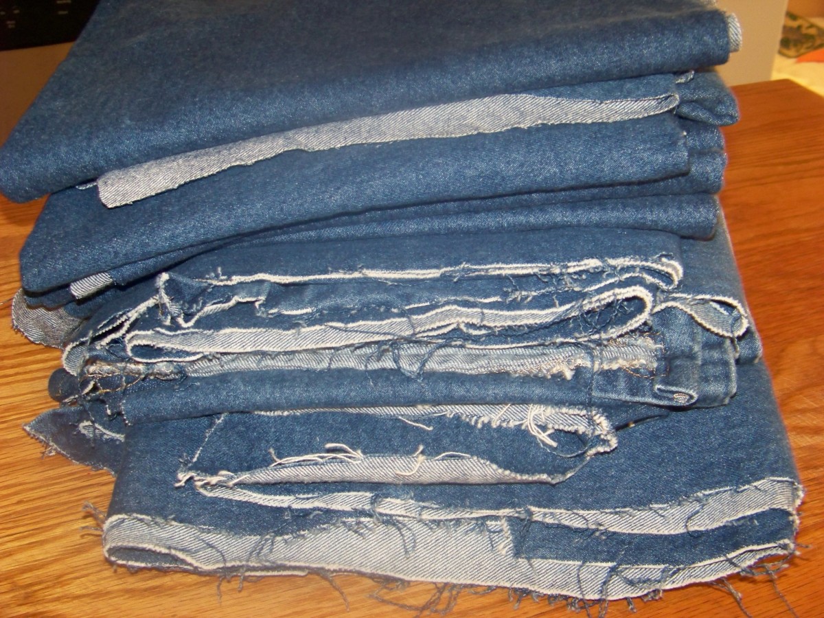 Here is the cut-up denim couch cover.
