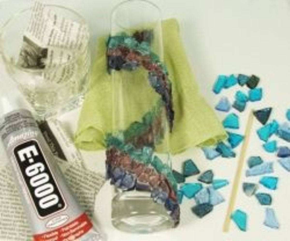 Craft materials for decorating glass bottles with stained glass cobbles