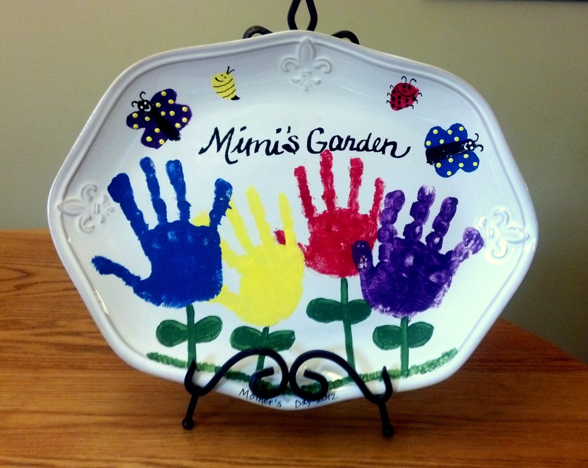 Our finished handprint garden displayed on an easel.