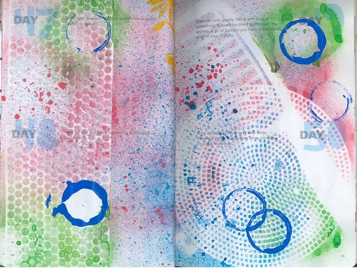 Take a small piece of bubble wrap, paint the bubbly side with white acrylic paint and stamp it onto your page.
