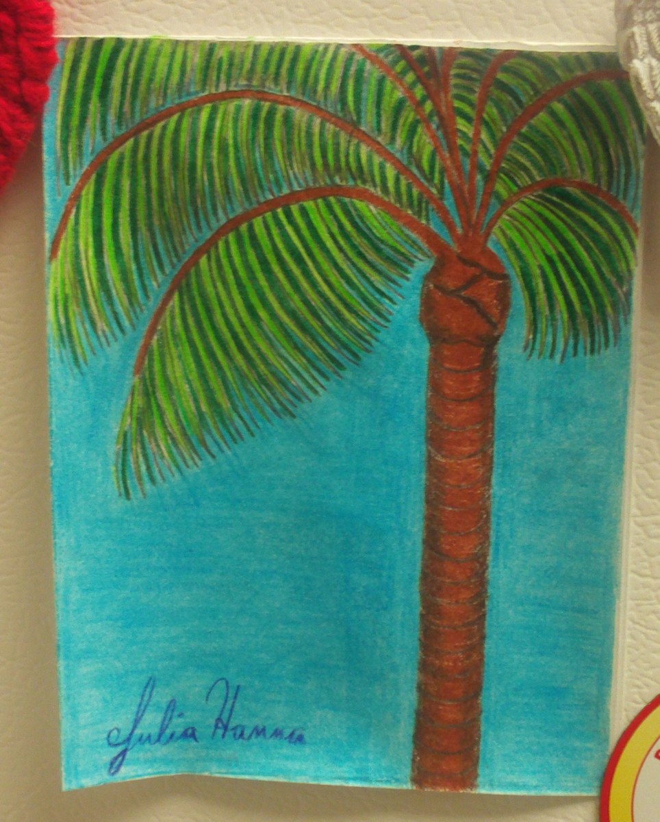 Here is my completed palm tree drawing with the beautiful aqua colored sky.