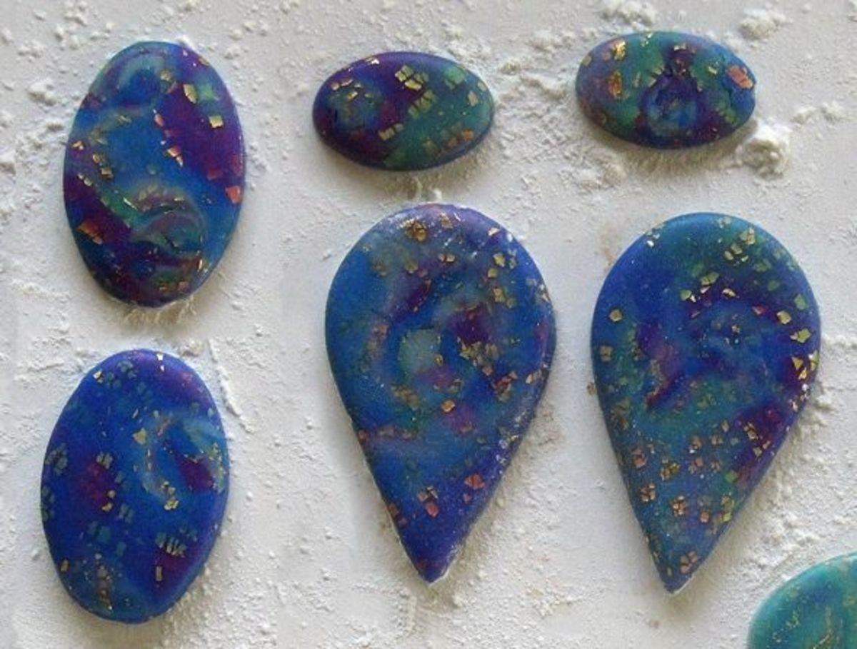 Polymer clay mokume gane cabochons ready to be cured