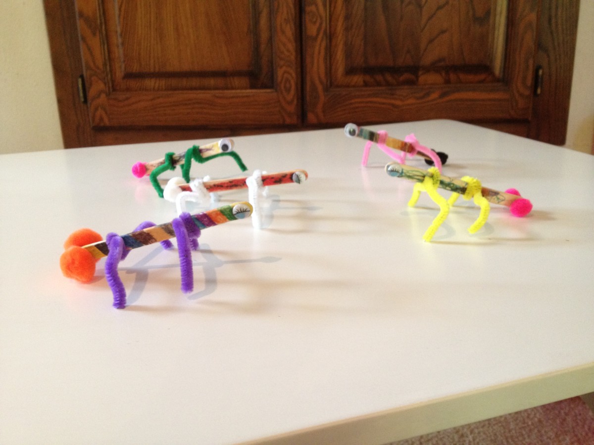 A finished set of popsicle-stick bugs