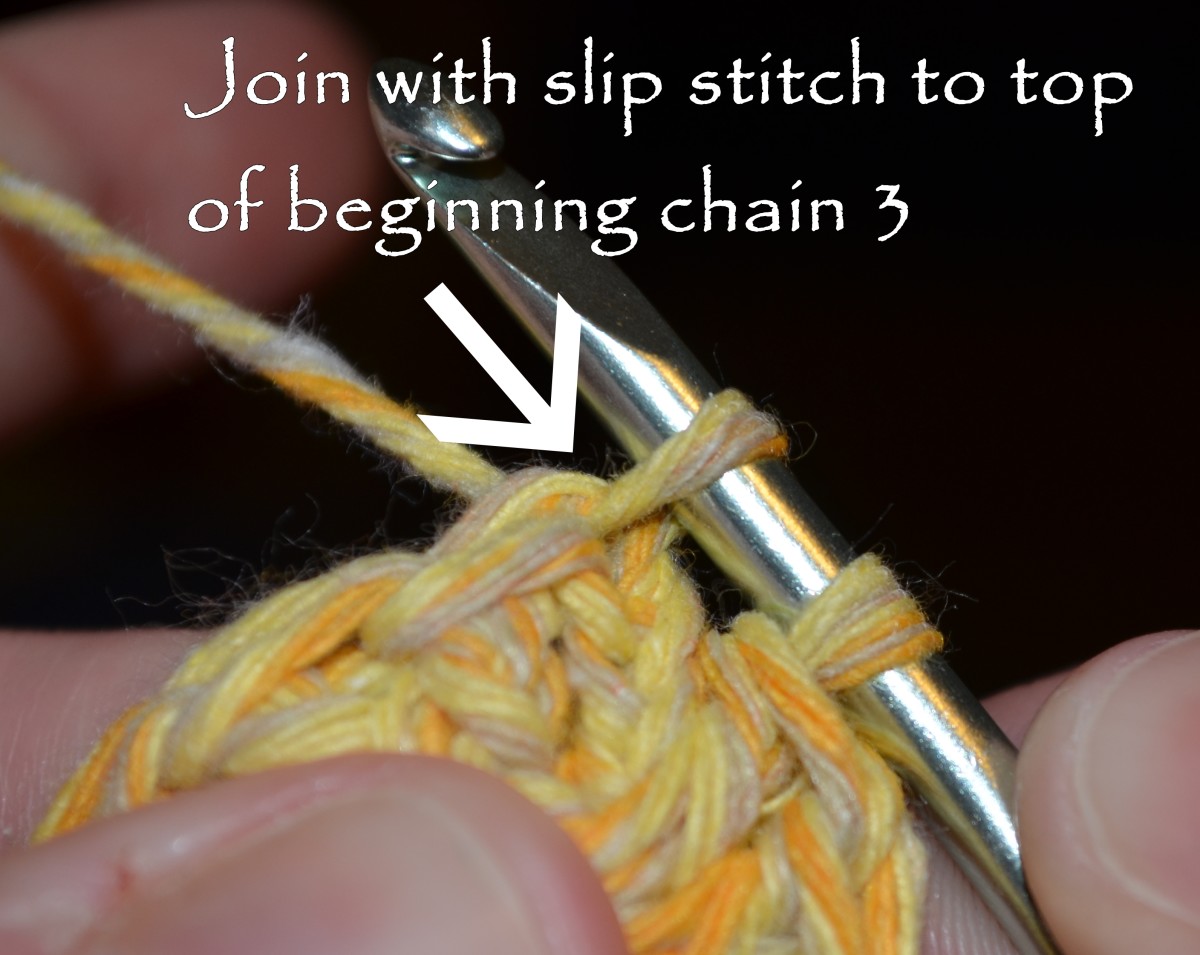 Join with slip stitch to top of beginning chain 3.