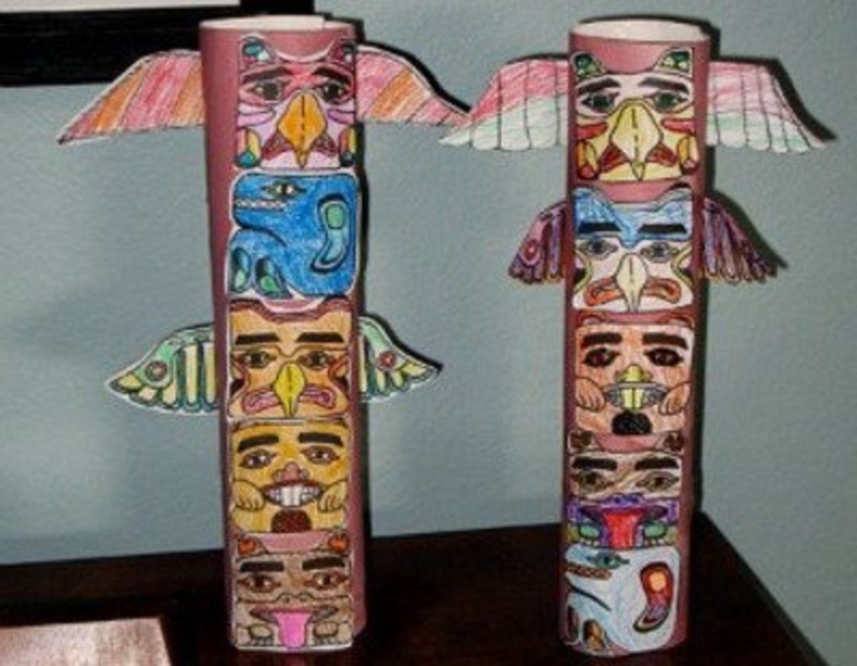 Totem pole made from printed coloring sheets