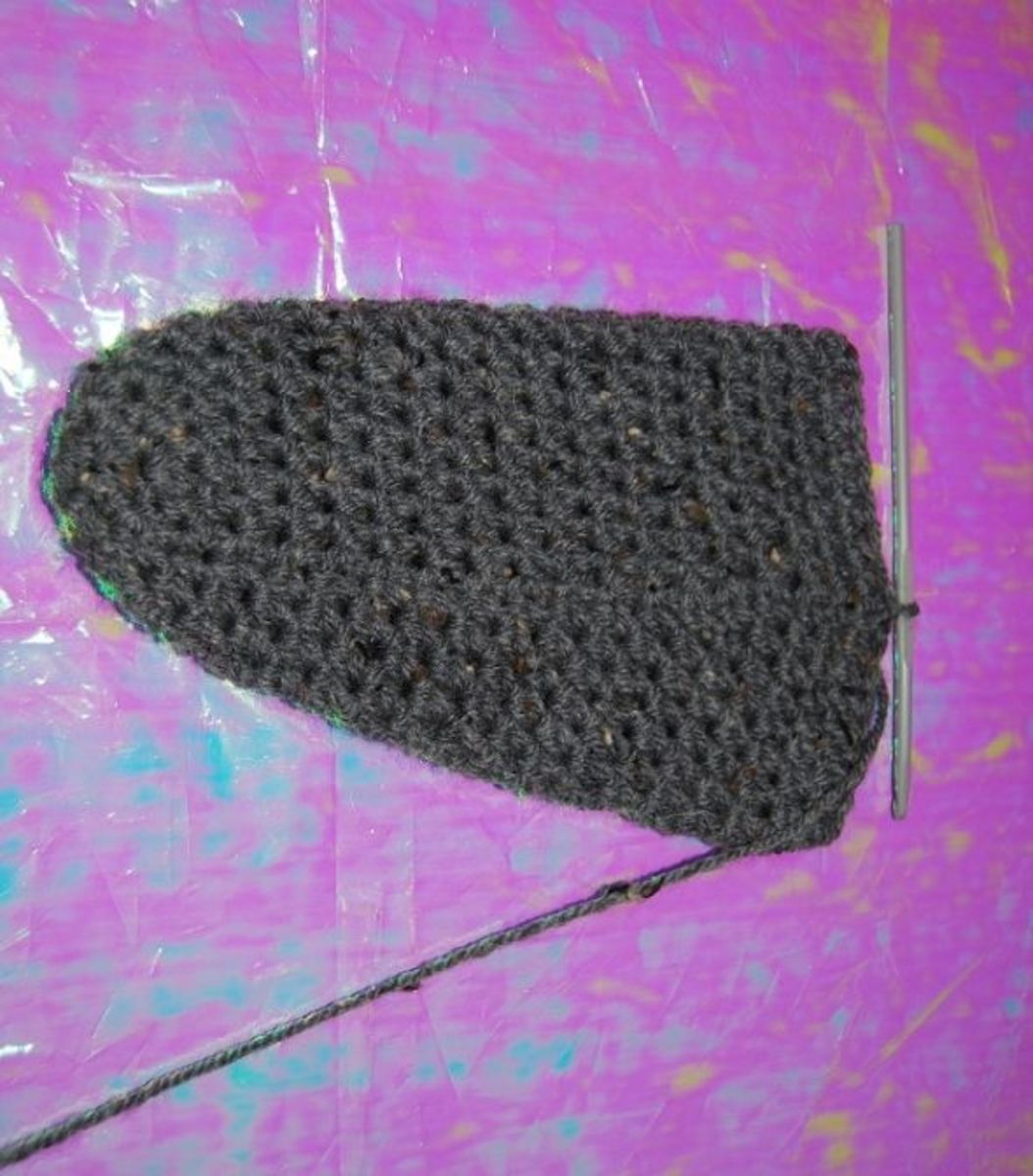 Step 3: This is how your slipper looks from toe to base of ankle before we split to work in rows for the heel area.