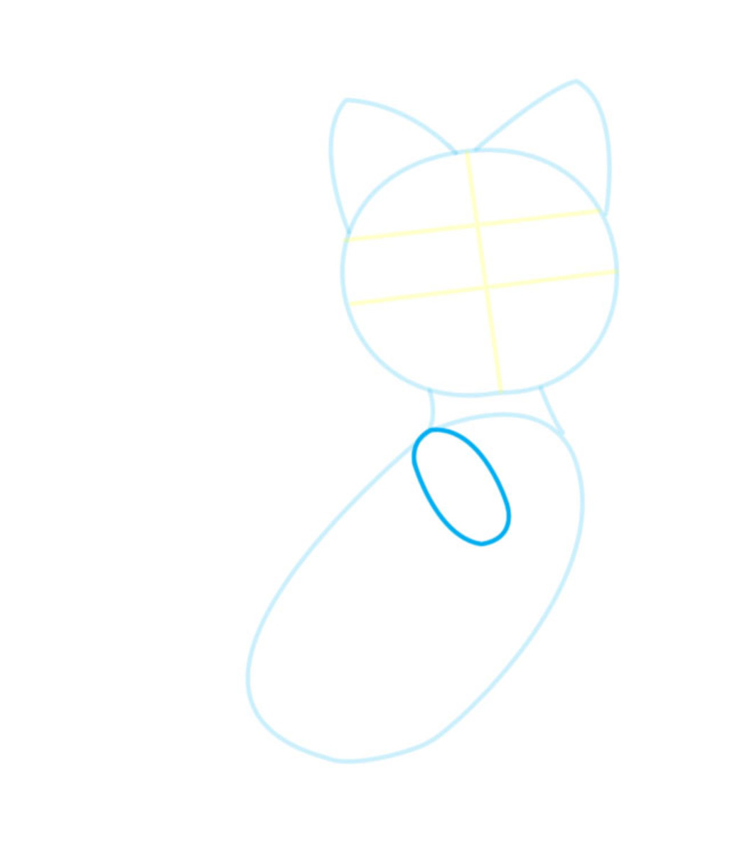 Step 6. Draw an oval shape; that will later serve as the cat's shoulder.