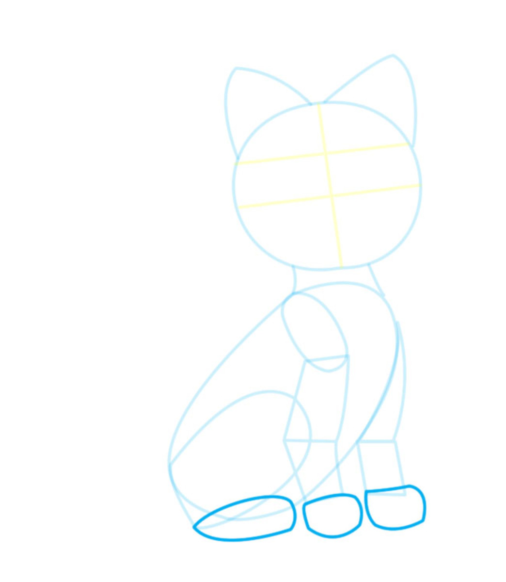 Step 8. Draw the cat's feet with oval shapes.