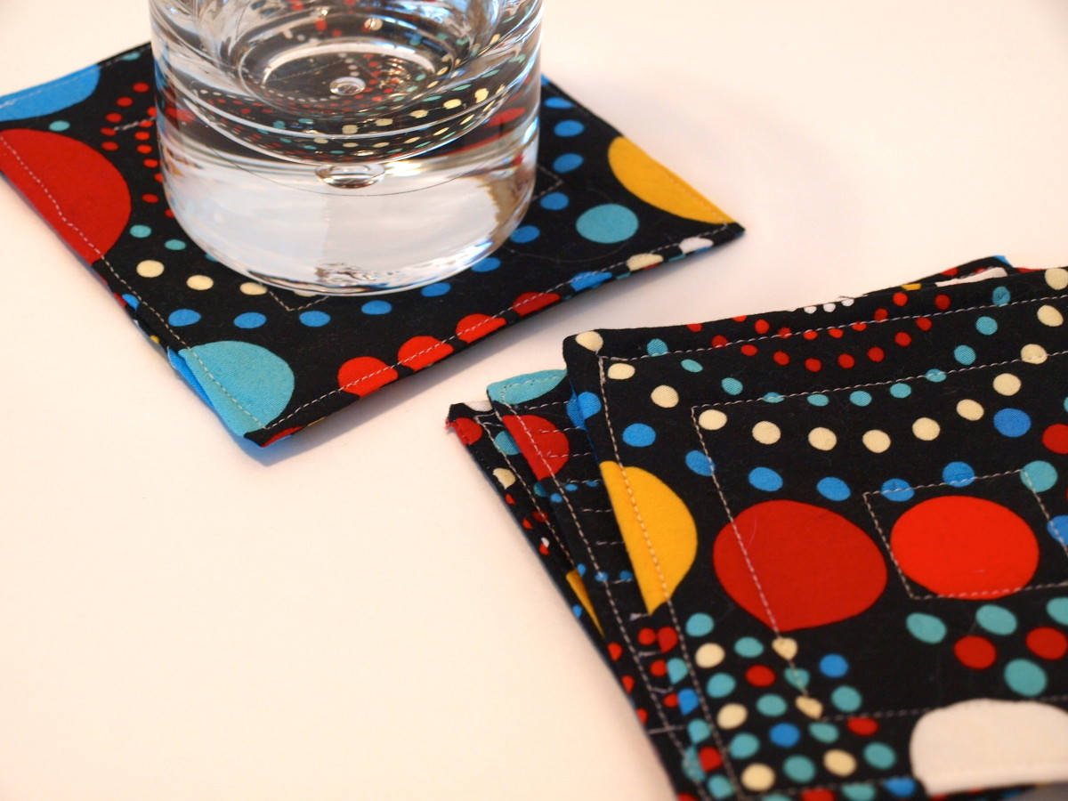 The finished coasters in use